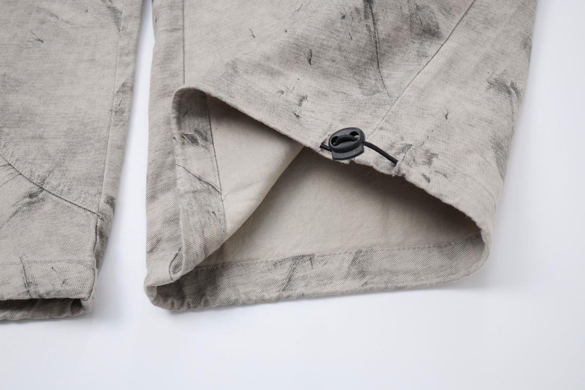 Desert Smoke Washed Cargo Pants – Women’s Gray Baggy Wide-Leg Utility Pants with Drawstring Waist