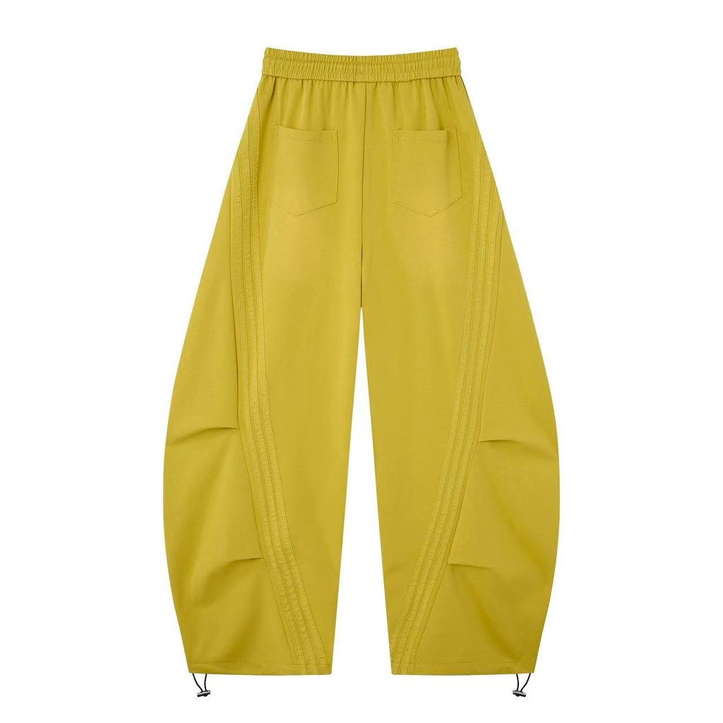 2026 New Arrival Mustard Yellow American‑Style Side‑Striped Casual Pants for Women, Trendy Spliced Draping Wide‑Leg Sweatpants
