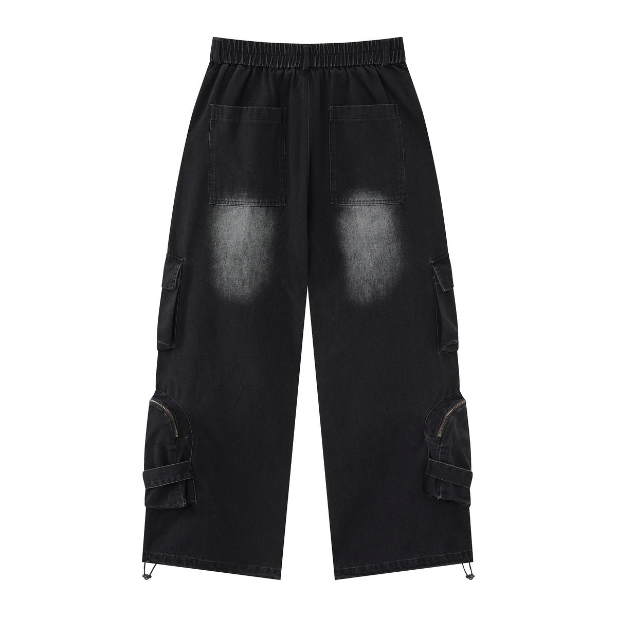 Shadow Ops Distressed Black Cargo Jeans – Relaxed Wide-Leg Utility Denim Pants with Multi-Pocket Detail