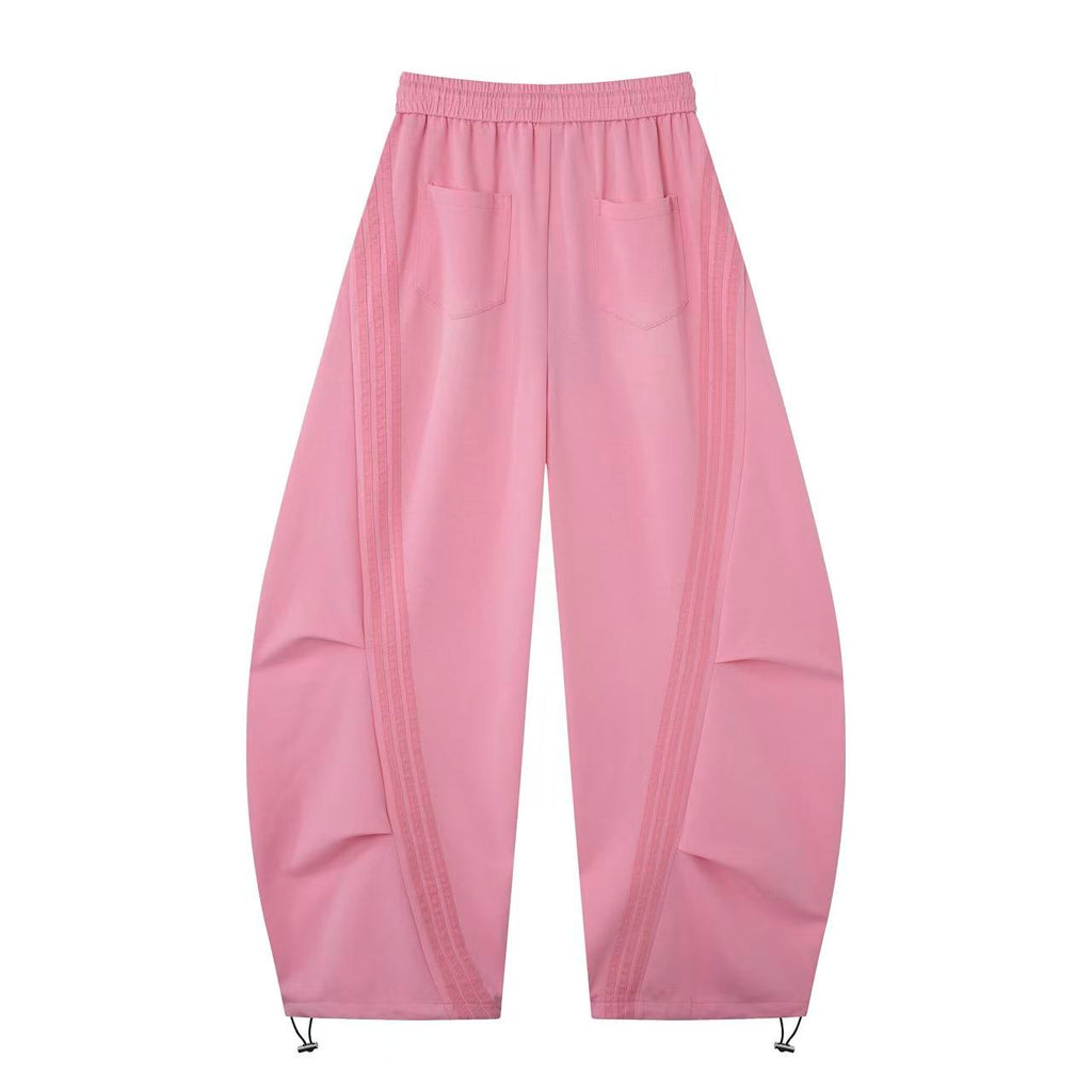 2026 New Women's Pink American‑Style Side Stripe Casual Pants, Streetwear Patchwork Draped Wide‑Leg Sweatpants