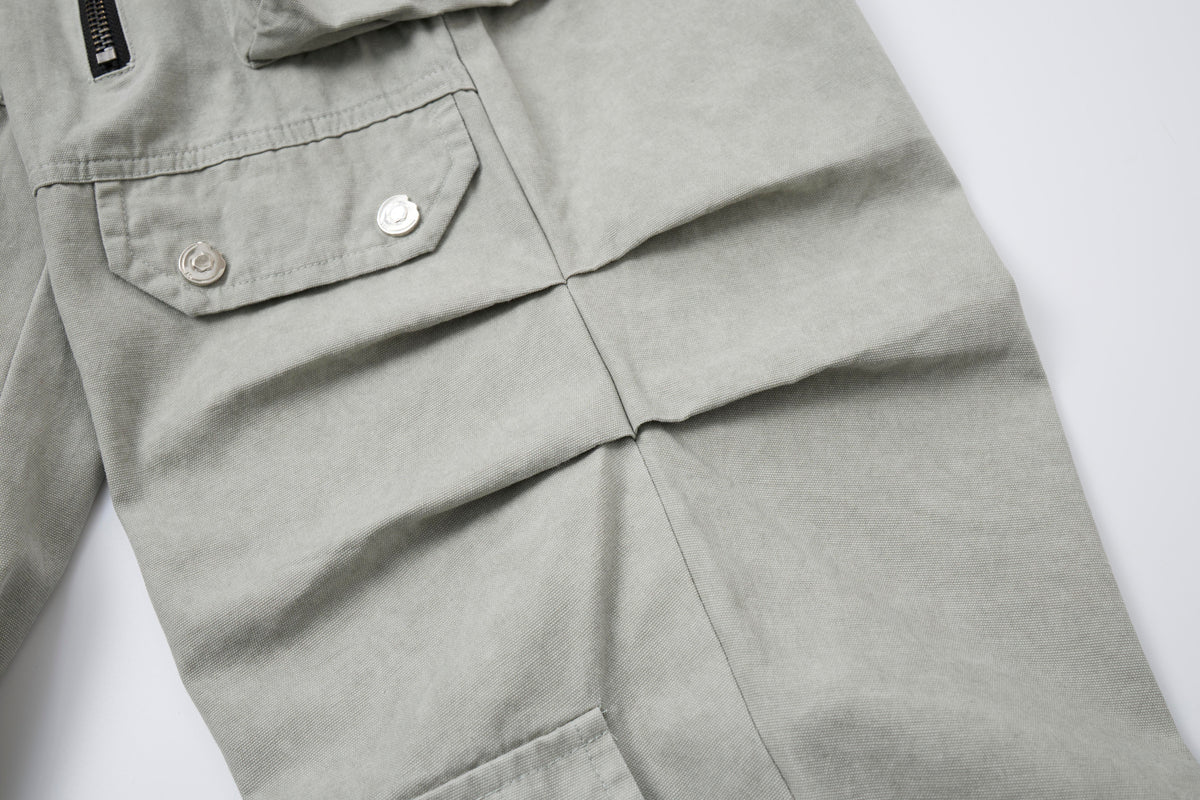 Silver District Women’s Light Gray Cargo Pants – Relaxed Wide-Leg Utility Pants with Zipper and Multi-Pocket Details