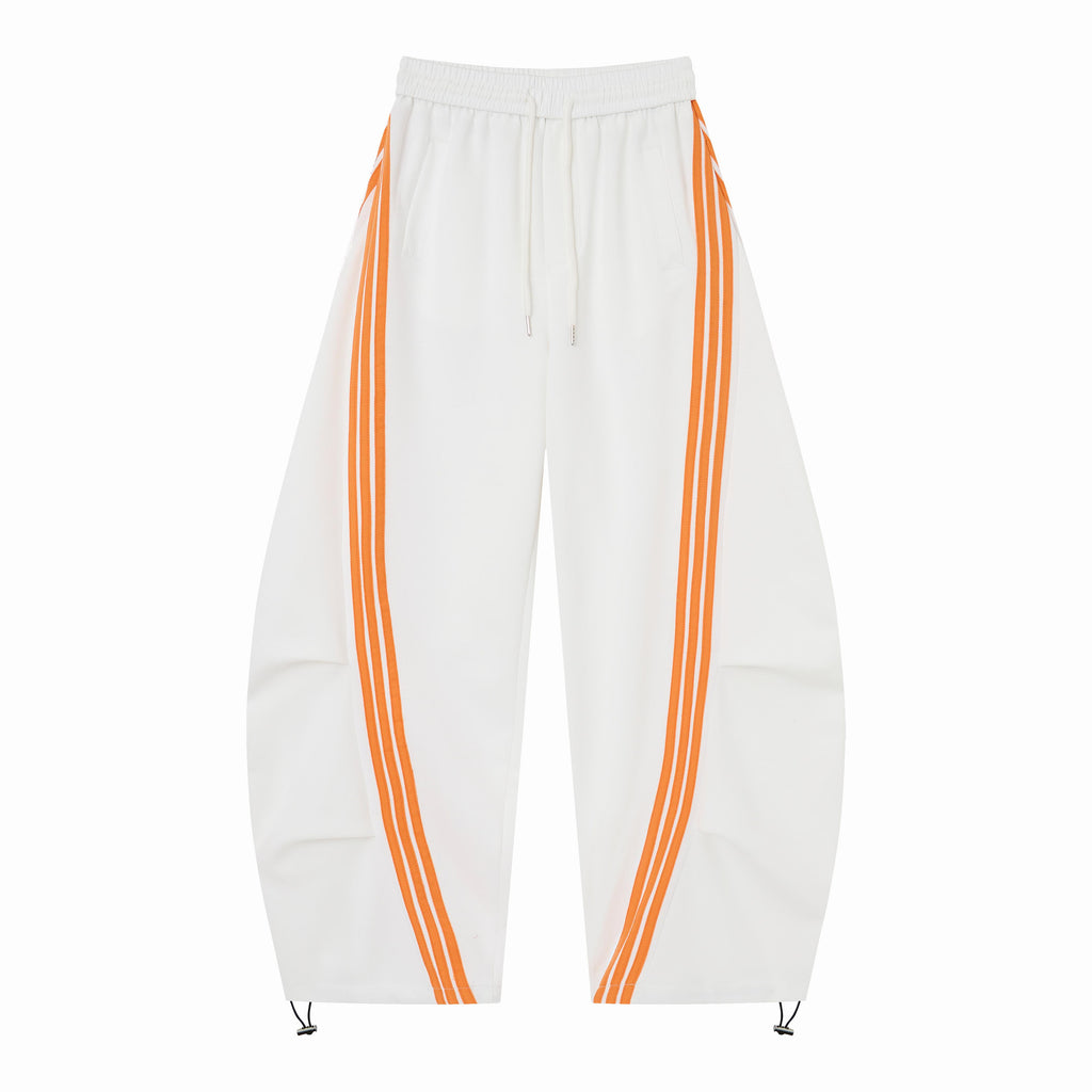 Women’s Retro Orange Striped Wide-Leg Track Pants – High-Waisted Baggy Drawstring Sweatpants with Adjustable Cinch Hems