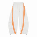 Women’s Retro Orange Striped Wide-Leg Track Pants – High-Waisted Baggy Drawstring Sweatpants with Adjustable Cinch Hems