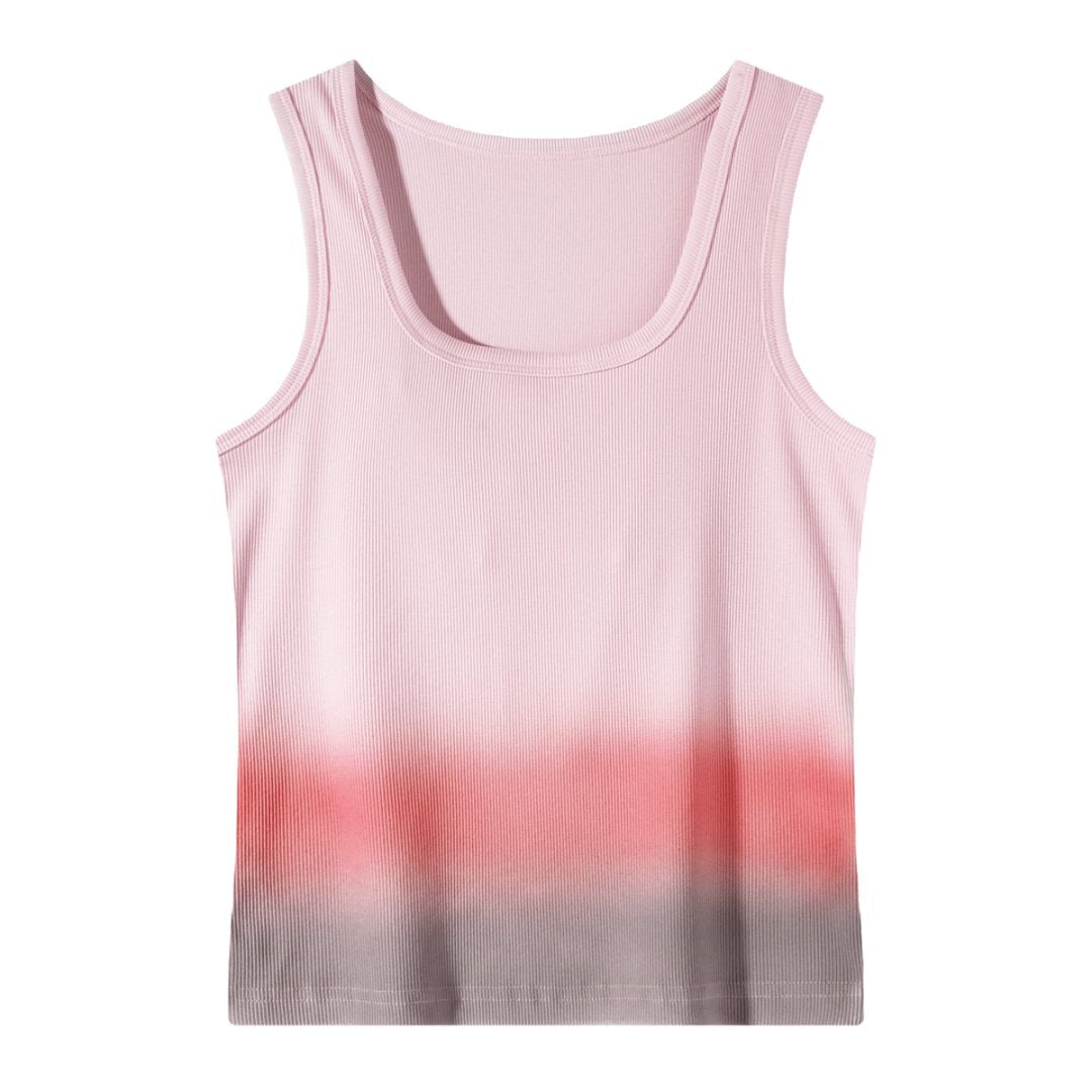 Women’s Sunset Ombre Ribbed Crop Tank Top – Blush Pink & Gray