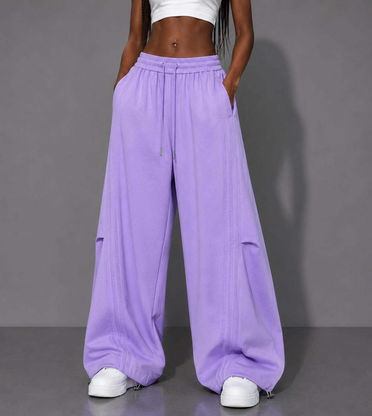 2026 New Arrival Light Purple American Side-Striped Casual Pants for Women, Trendy Brand Spliced Draping Wide‑Leg Sweatpants