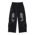 Shadow Ops Distressed Black Cargo Jeans – Relaxed Wide-Leg Utility Denim Pants with Multi-Pocket Detail