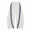 Women’s Gray & Black Triple-Stripe Baggy Wide-Leg Track Pants with Drawstring Waist and Pockets