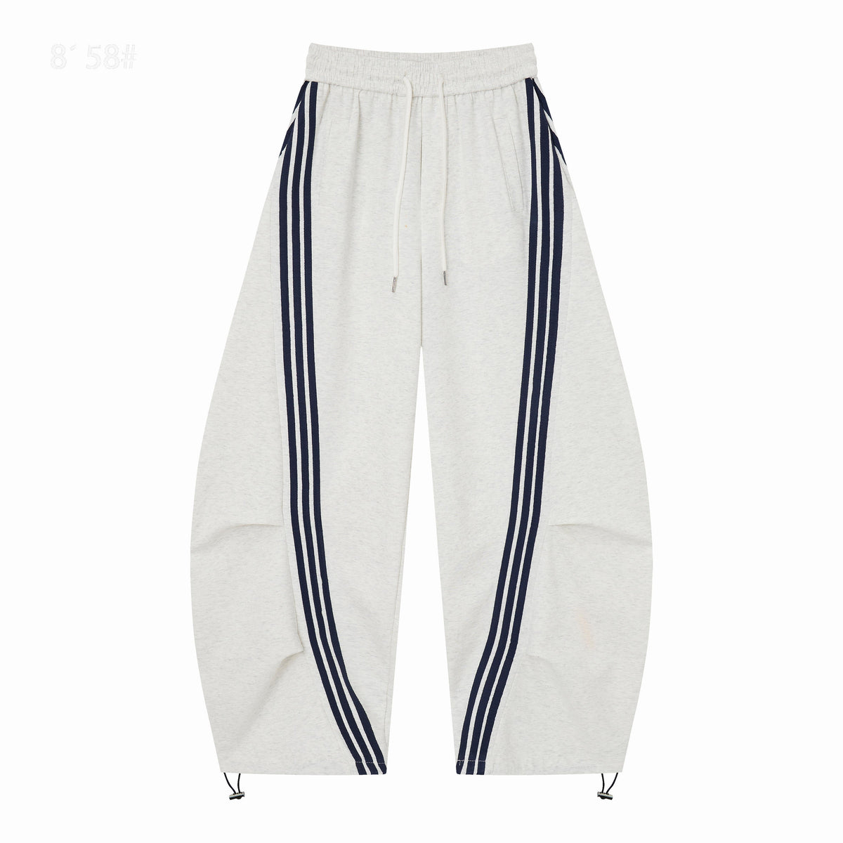 Women’s Gray & Black Triple-Stripe Baggy Wide-Leg Track Pants with Drawstring Waist and Pockets