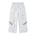 Women’s Arctic Rebel Distressed Cargo Jeans – White Baggy Wide-Leg Denim Pants with Zipper Details